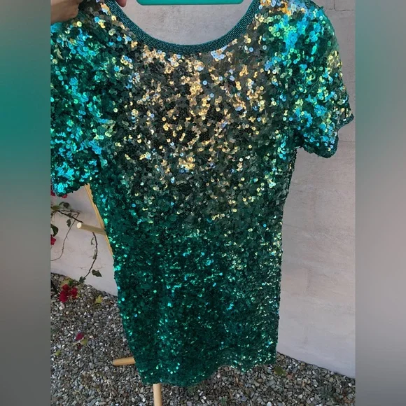 Vintage mini teal silver ombré beaded and sequin mini dress - Picture 7 of 14